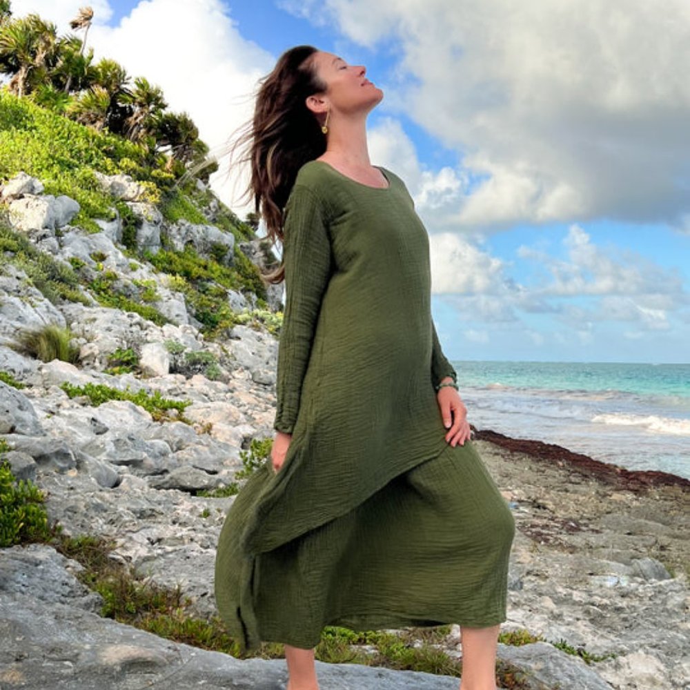 GREEN - Cotton Flower Star Dress - (I have both cream and green)